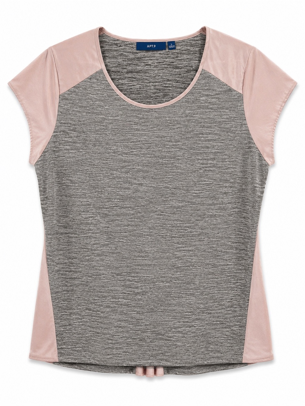 Apt. 9 Gray Blush Colorblock Round Neck Cap Sleeve Pleated Back Knit Top Size L